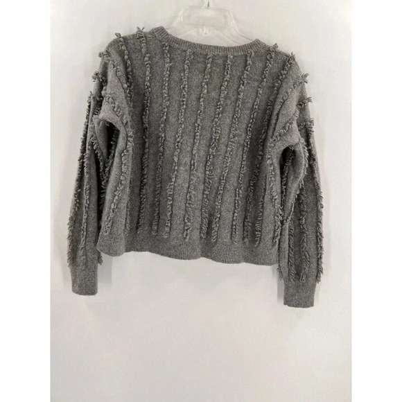 Madewell Fringe-Stripe Pullover 100% Merino Wool Gray Sweater Size MEDIUM EUC - Picture 2 of 8